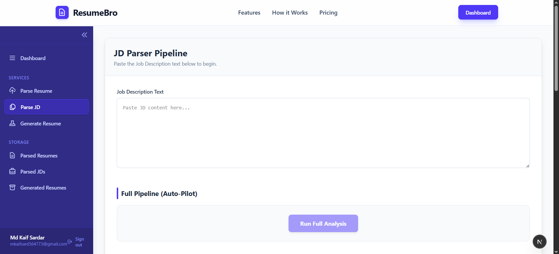 Job description parser service
